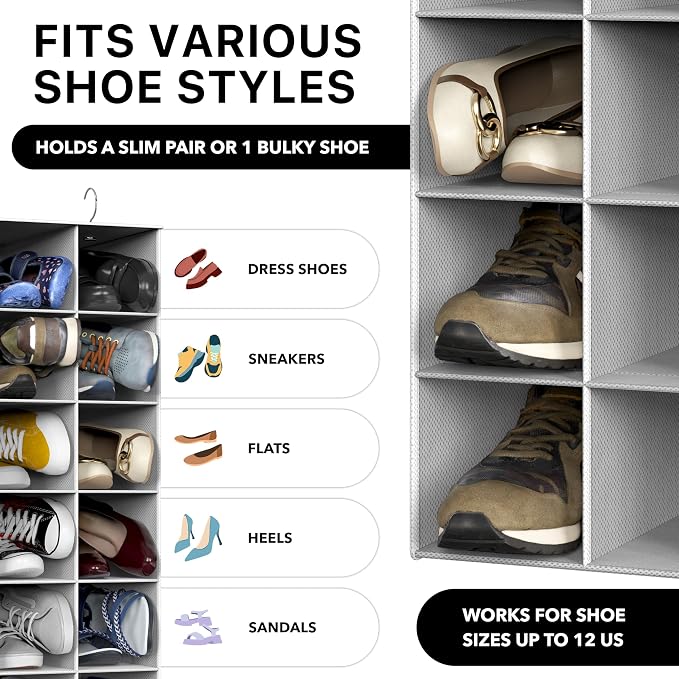 Simple Houseware 20 Section Shelves Hanging Shoes Organizer Holder for Closet, Gray - Image 4