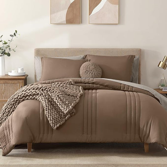 Monbix California King Size Comforter Set - 7 Pieces Bed in a Bag California King, Bedding Sets with Comforter, All Seasons Comforter Bed Set with Sheets, Pillowcases & Shams