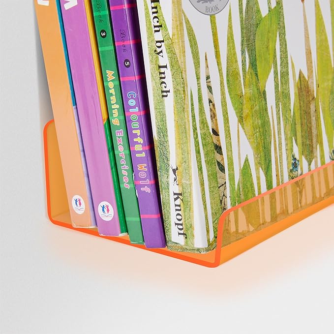 upsimples Acrylic Shelves for Wall Decor, 15" Display Shelf Perfume Organizer for Bathroom, Bedroom, Living Room, Floating Bookshelves for Kids, Clear Orange, 4 Pack - Image 5