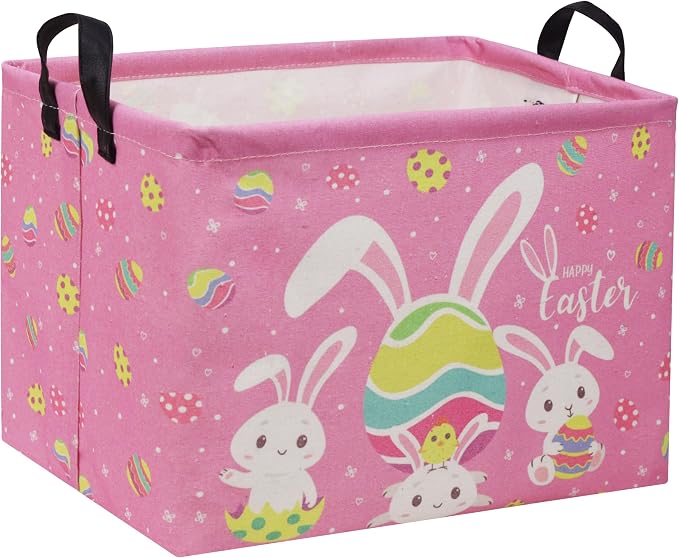 Rectangular Easter Baskets Gift Basket Empty Pink Bunny Kids Storage Bin Baby Boy Basket Kids Toy Storage Bin Organizer Box Easter Room Decor for Home(Pink Easter) by DDBASKET