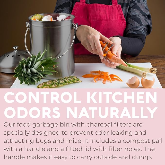 EPICA Countertop Compost Bin Kitchen | 1.3 Gallon | Odorless Composting Bin with Carbon Filters | Indoor Compost Bin with Lid | Stainless Steel Kitchen Composter for Food Scraps & Waste Recycling - Image 5