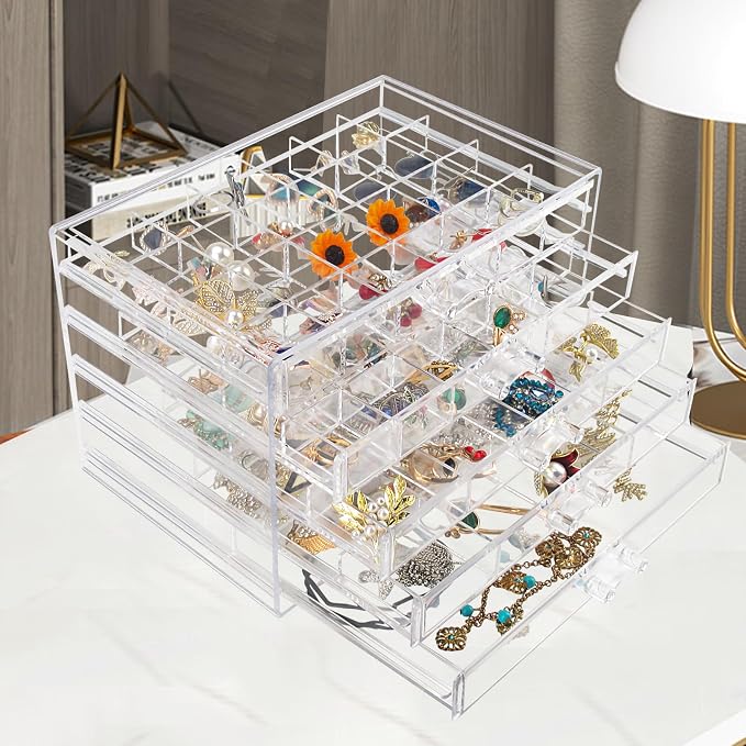 Ptaedex Jewelry Organizer Box, Acrylic Jewelry Holder Clear Jewelry Storage with 5 Drawers for Women Girls Men - Image 6
