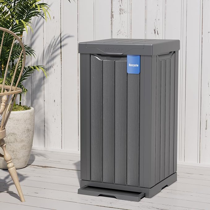 EAST OAK 31 Gallon Outdoor Trash Can | Waterproof Resin Garbage Can with Recycle and Garbage Labels | Secure Bag Lip Lock and Drip Tray | Outside Trash Bin for Patio | Kitchen, Backyard or Deck | Gray - Image 10