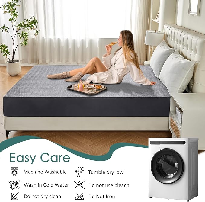 King Mattress Protector Waterproof, Fitted Sheet Style Noiseless 3D Air Fabric Mattress Cover with Deep Pocket Fitted Up to 18", Dirt-Proof Bed Cover Washable Mattress (Gray, 76'' X 80'')