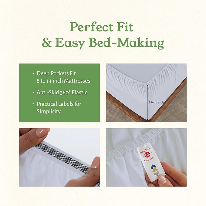 California Design Den Twin Sheets Set - Soft 100% Organic Cotton Sheets with Deep Pockets, Crisp Percale, Breathable and Durable Bedding Set - White