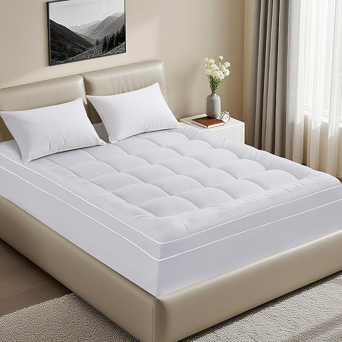 3 Inch Mattress Topper Full Size Breathable Filled Soft Fluffy Supportive for Back Pain Relief, Bed Mattress Pad Pillow Topper with Extra Thick Padded Protector for 8"-21" Deep Pocket