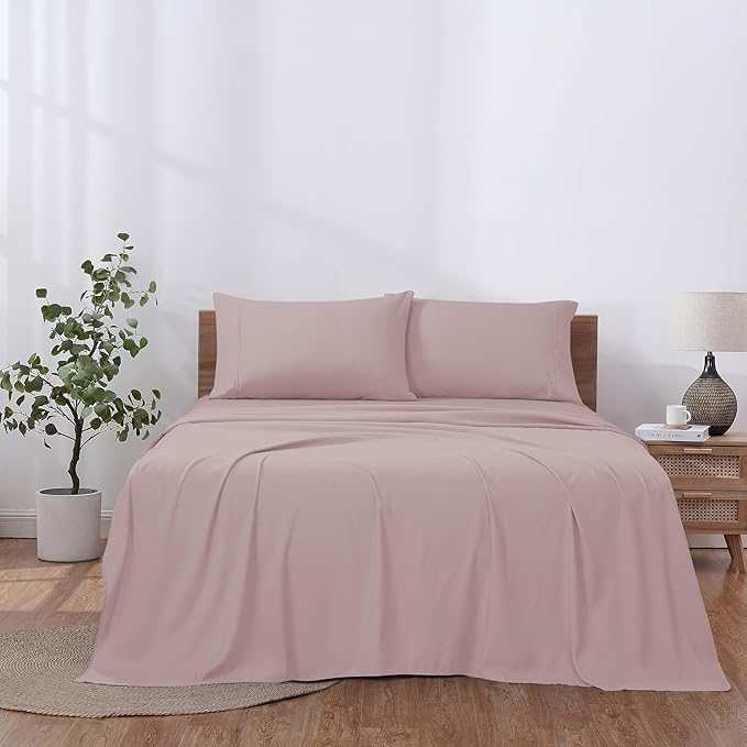 Modern Threads Soft Microfiber Solid Sheets - Luxurious Microfiber Bed Sheets - Includes Flat Sheet, Fitted Sheet with Deep Pockets, & Pillowcases Cameo Rose California King