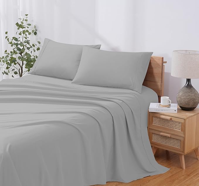 Modern Threads Soft Microfiber Solid Sheets - Luxurious Microfiber Bed Sheets - Includes Flat Sheet, Fitted Sheet with Deep Pockets, & Pillowcases Vapor Blue Queen
