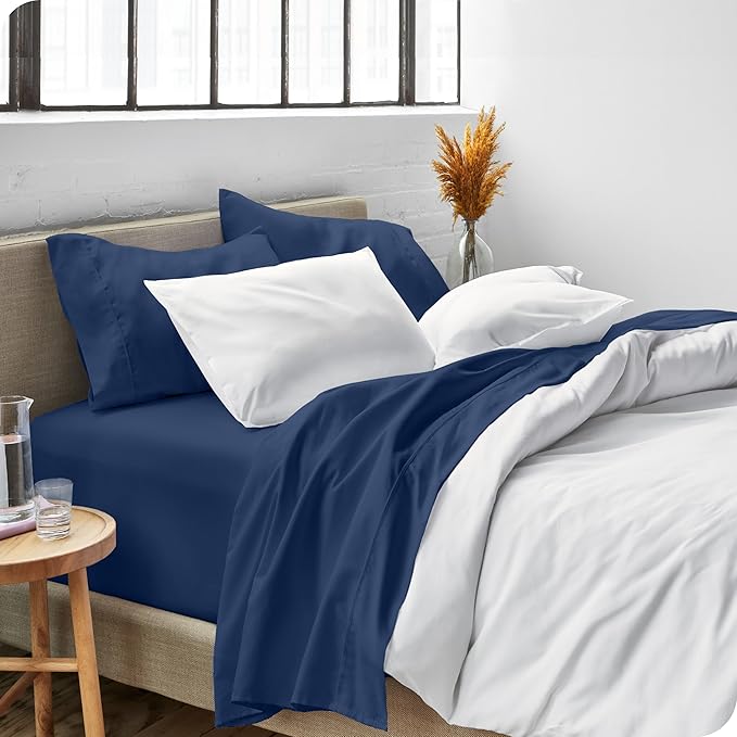 Bare Home Full XL Sheet Set - 1800 Ultra-Soft Microfiber Full Extra Long Bed Sheets - Double Brushed - Deep Pockets - Easy Fit - 4 Piece Set - Bedding Sheets & Pillowcases (Full XL, Dark Blue)