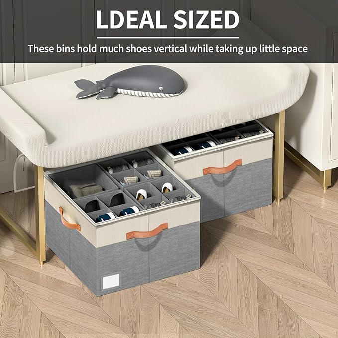 Aokeyee Shoe Organizer for Closet,2 Pack Foldable Shoe Storage Organizer Box Bin with Adjustable Dividers and Clear Cover, Fits up to 16-32 Pairs - Image 4