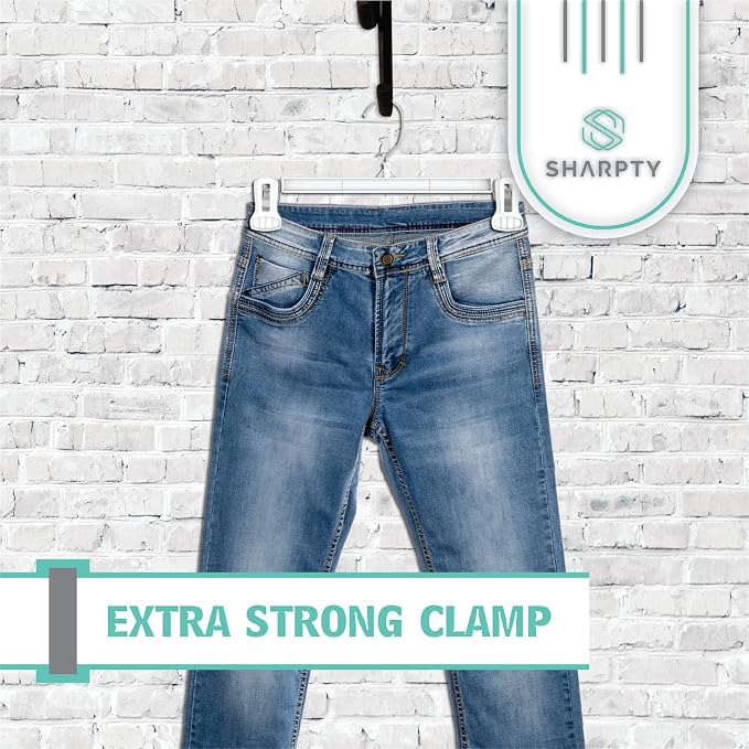 Sharpty Pant & Skirt Hangers - Closet Hangers for Shorts, Shirts, Jeans, Dresses, Slacks, Coats, Clothes, Clothing, Garments & More - Durable, Space Saving & Non-Slip, White - 25 Pack - Image 3