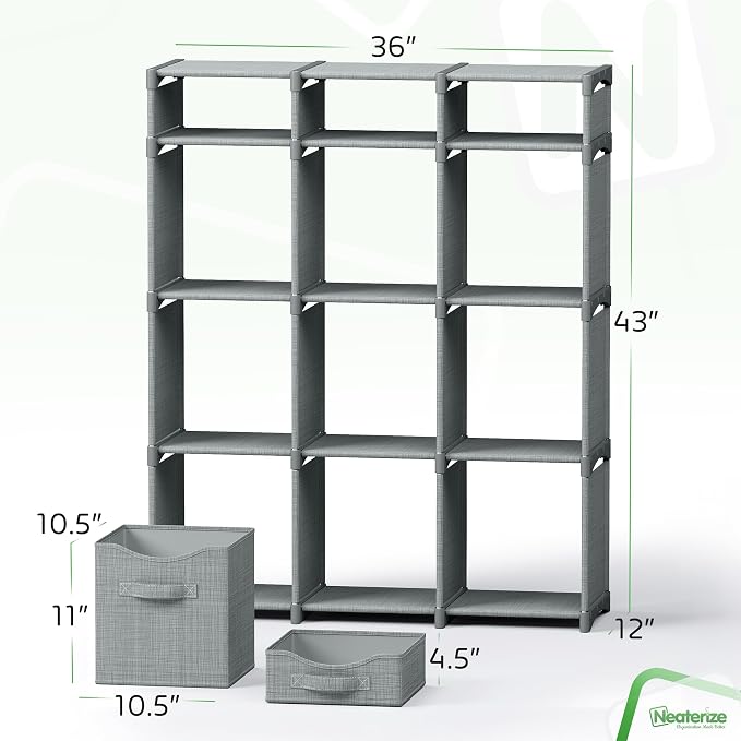 Cube Storage Organizer with Storage Bins Included - The Perfect Closet Organizers and Storage Solution. Includes 12 Storage Cubes, Great For Toy Storage, Closet Storage, Clothes Storage (Grey) - Image 2
