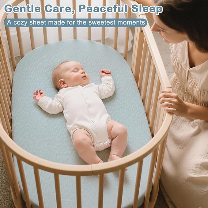 Basumee Muslin Bassinet Sheets for Baby Girl Boy 2 Pack Soft Breathable Baby Bedside Bassinet Fitted Sheets with Bottom Elastic Band Mattress Cover for Rectangle Oval Hourglass Bassinets