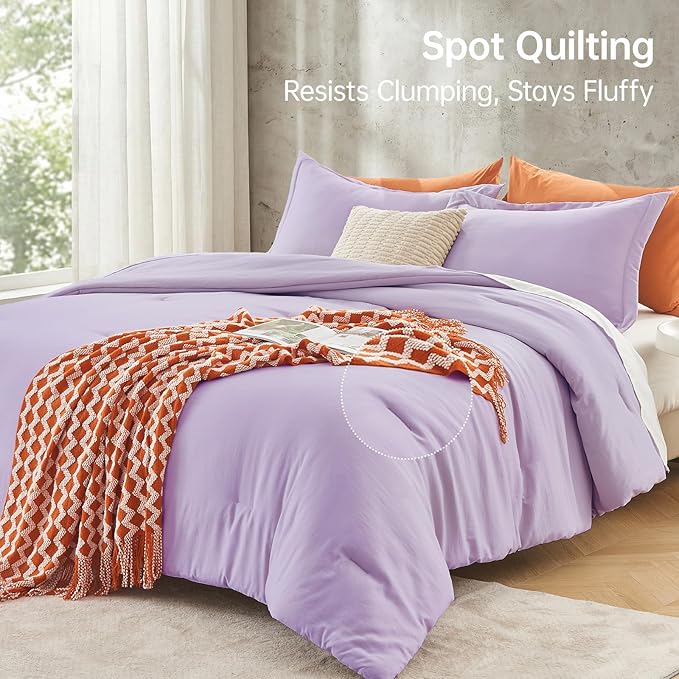 MUXHOMO King Size Comforter Set, All Season Ultra Soft Down Alternative Bedding - 3 Piece Lightweight Bed Set Includes 1 Comforter (104"x90") and 2 Pillow Shams (20"x36"), Crystal Purple