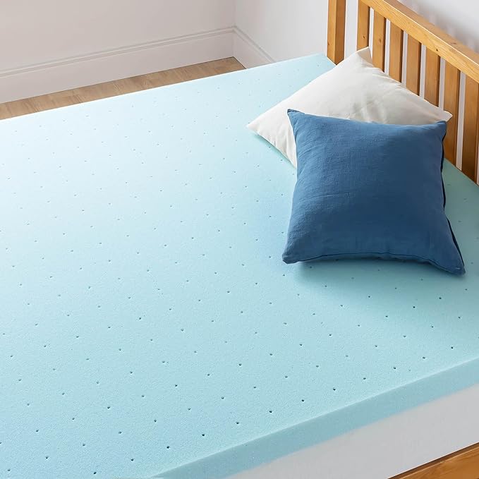Best Price Mattress 3 Inch Ventilated Memory Foam Mattress Topper, Cooling Gel Infusion, CertiPUR-US Certified, Short Queen, Dorm Essentials, Blue