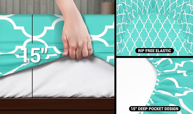 Utopia Bedding Queen Sheet Set, Soft Microfiber 4 Piece Bed Sheets with 15" Deep Pocket - Easy Care Brushed Microfiber (Quatrefoil - Aqua)
