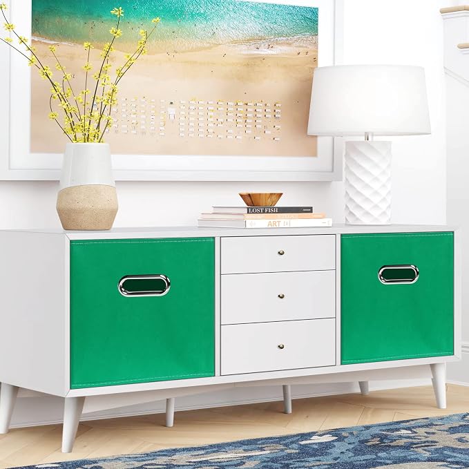 Black Fabric Cubby Storage Bins,13x13x13 Inches,Cube Organizer Bin Foldable Storage Boxes with Dual Handles Fabric Organizer Box and collapsible Storage basket,Set of 3,Green - Image 5