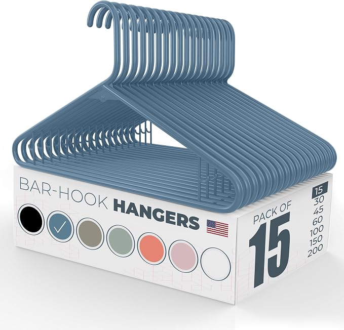 Neaties Plastic Hangers 15 Pack – Made in The USA – 6lb Capacity Standard Clothes Hangers with Strap Hooks for Dresses, Lingerie, Shirts, Pants, and Jackets – Blue by NeatiesHangers