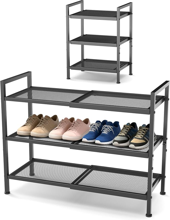 3 Tier Shoe Rack, Expandable Shoe Rack for Closet, Adjustable Shoe Organizer for Entryway, Shoe Storage Organizer for Door Entrance, Garage, Bedroom by Unknown