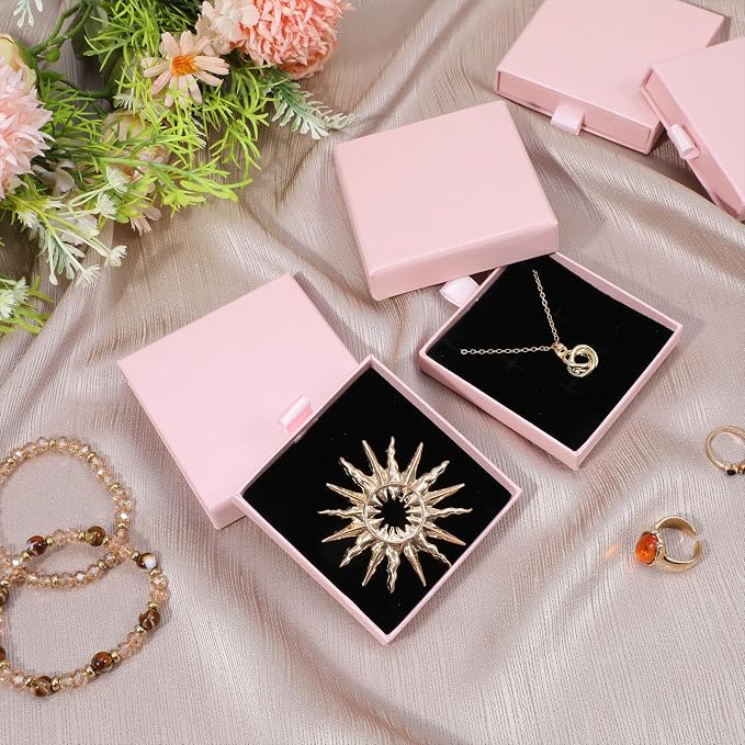 Jewellery Gift Box, 4 Pcs Ring Necklace Box Small Gift Boxes for Bracelets Earrings Necklaces Bracelet Drawer Organizer Square Pendent Storage Case for Birthday DIY Wrapping(Pink) - Image 2