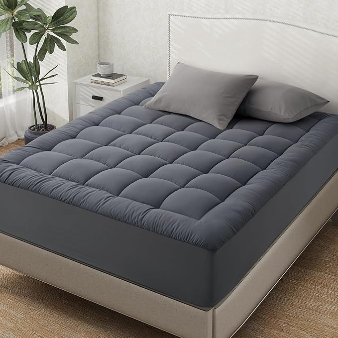 Quilted Mattress Pad Pillow Top Mattress Cover Protector Cooling Soft for Breathable Padded Deep Pocket 8-21 Fitted Supportive(Gray,Full Size)