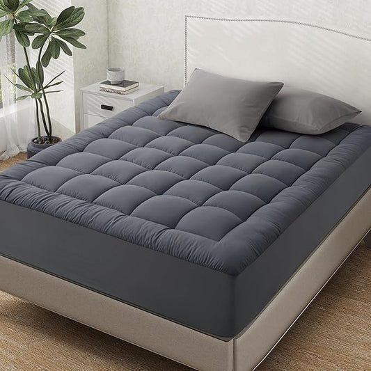 Quilted Mattress Pad Pillow Top Mattress Cover Protector Cooling Soft for Breathable Padded Deep Pocket 8-21 Fitted Supportive(Gray,Full Size)