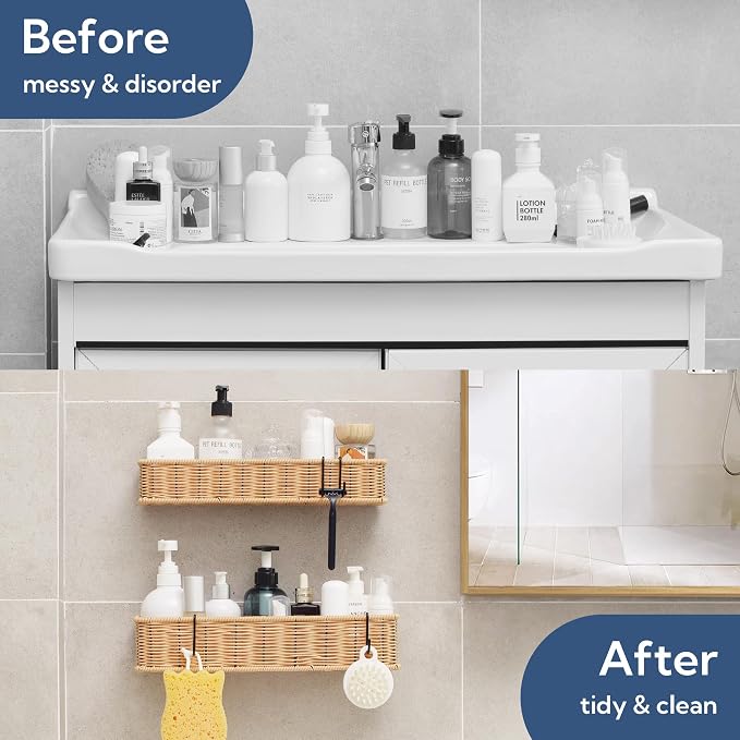 GRANNY SAYS Shower Caddy Hanging, 2 Pack Bathroom Shelves for Shower, Waterproof Shower Shelf for Inside Shower, Shower Shelves for Organization and Storage, Wicker Shower Rack for Home Decor, Natural - Image 6