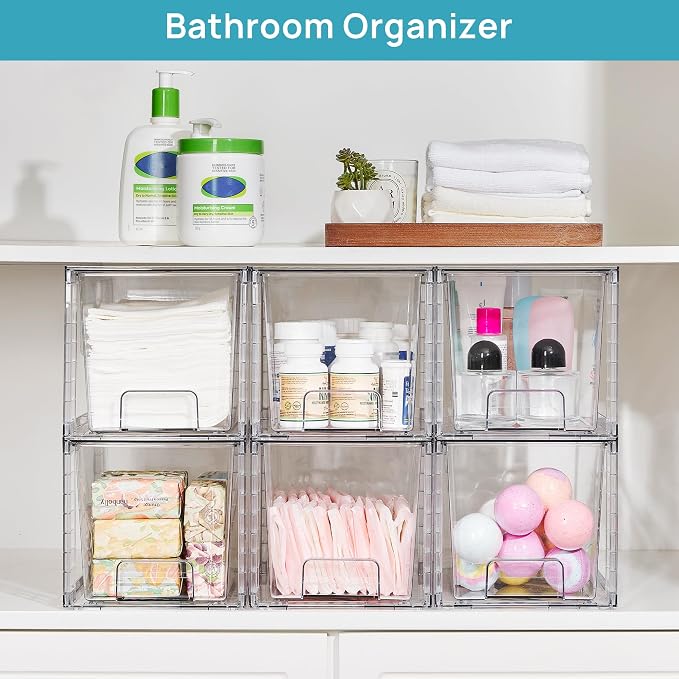 Vtopmart 6 Pack Large Stackable Storage Drawers,Easily Assemble Acrylic Bathroom Closet Undersink Organizers and Storage,Plastic Bins for Kitchen Cabinets,Pantry,Makeup,Medicine Organization - Image 4