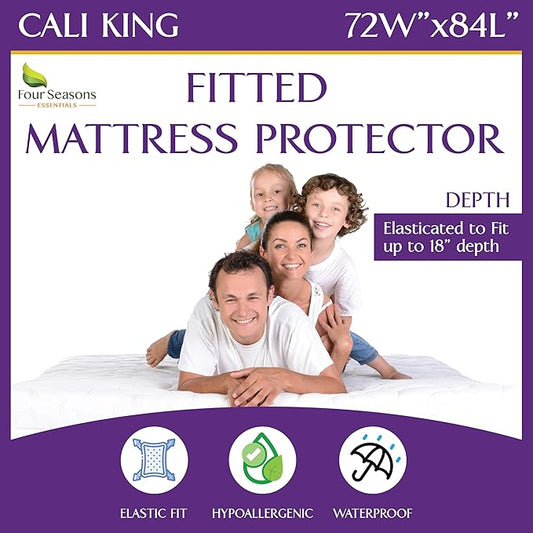 California King Size Waterproof Mattress Protector - Fitted Sheet Style Mattress Cover - Hypoallergenic, Breathable, Noiseless, Protects Against Dust, Allergens