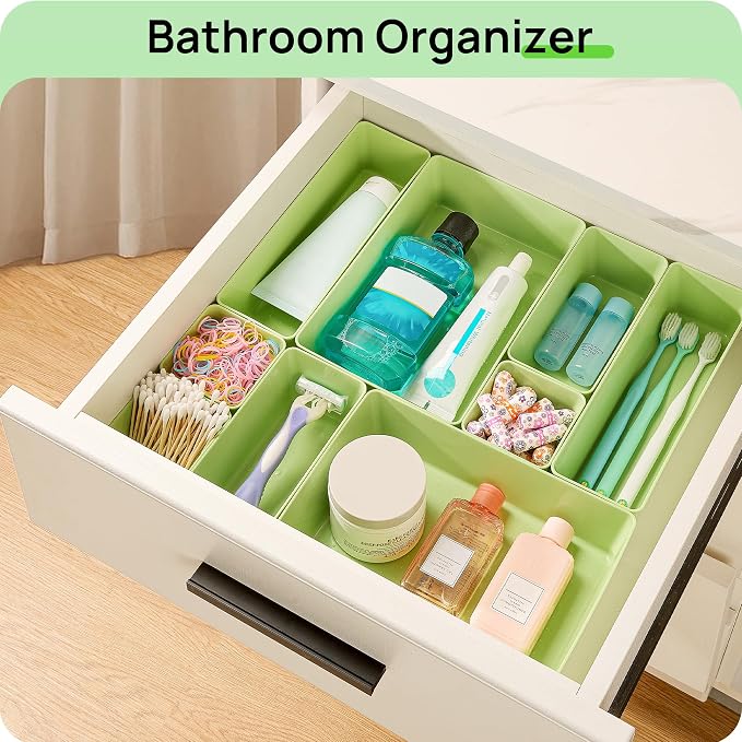 Vtopmart 25 PCS Plastic Drawer Organizers Set, 4-Size Versatile Bathroom and Vanity Drawer Organizer Trays, Storage Bins for Makeup, Bedroom, Kitchen Gadgets Utensils and Office - Image 5