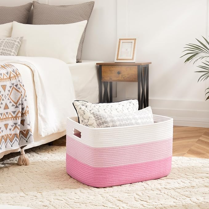 Artfeel Blanket Basket,Rectangle Woven Baskets for Storage,100L Laundry Basket for Decorative Nursery Blanket,Toys,Dirty Clothes and Magazine in Shelves,Baby Room,and Living Room - Image 2