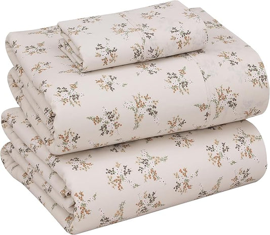 RUVANTI 100% Cotton Sheets – Twin XL Size Percale Bedding, Cooling & Breathable Floral Design, Durable with a Crisp, Soft & Comfortable Feel, 16" Deep Pocket, 3-Piece Set, Twin Spring
