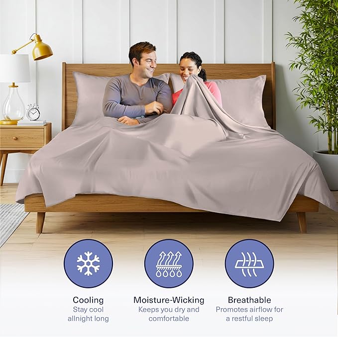 Kickoff Viscose Bamboo Sheets Full Size 4-pc 100% Organic Bamboo Viscose Bed Cooling Sheets Full Size Set Cool Bedding for hot Sleepers Sheet, Flat, Fitted, Pillowcases (Dark Grey, F)