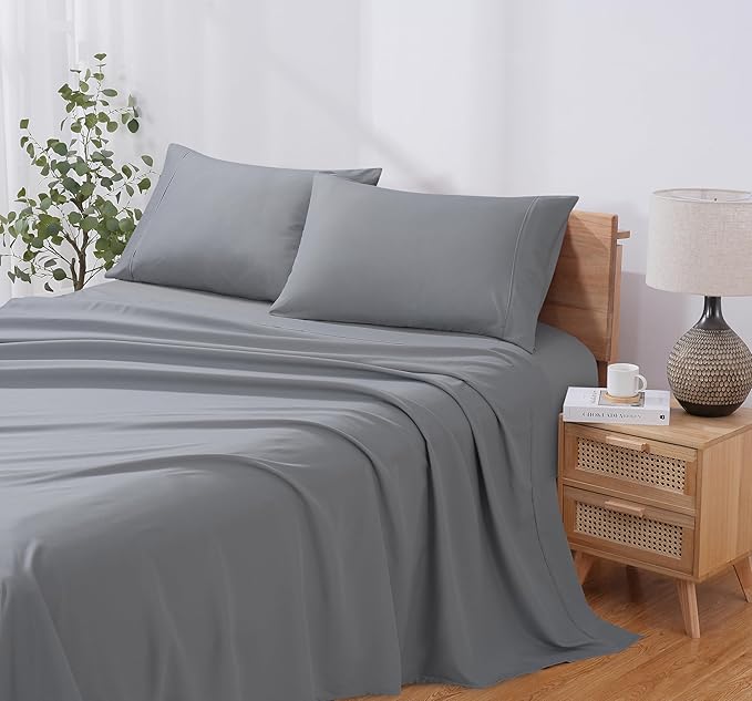 Modern Threads Soft Microfiber Solid Sheets - Luxurious Microfiber Bed Sheets - Includes Flat Sheet, Fitted Sheet with Deep Pockets, & Pillowcases Stone King
