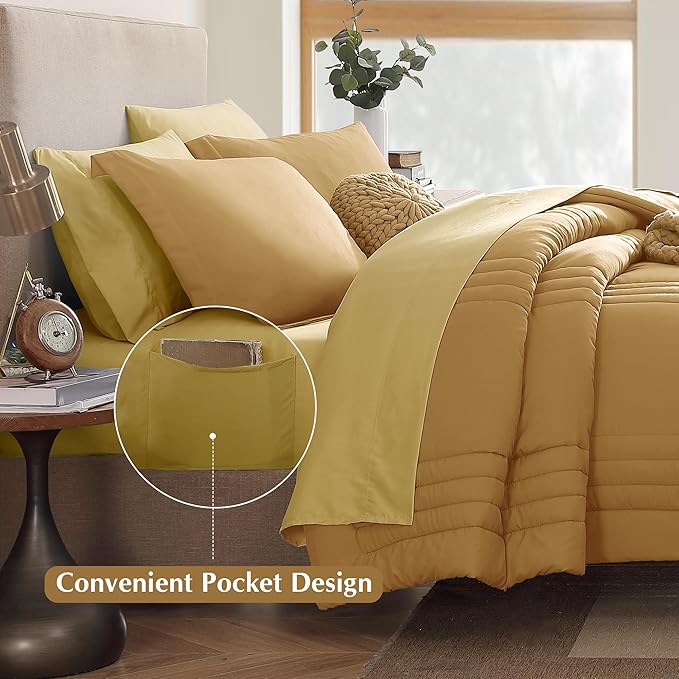 Monbix Full Comforter Set - 7 Pieces Desert Yellow Bed in a Bag Full Size Bedding Sets with Comforters, All Seasons Comforter with Sheets, Pillowcases & Shams