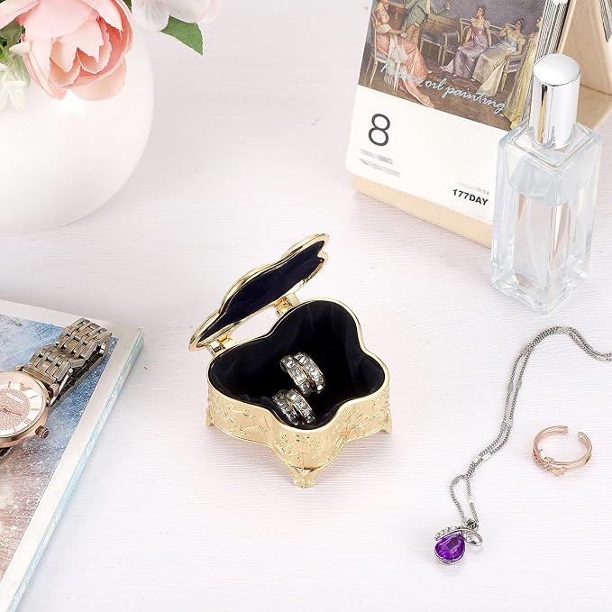 Hipiwe Vintage Jewelry Box Decorative Treasure Chest Butterfly Shape Trinket Keepsake Storage Box Gold Necklace Earring Holder Gift for Women, Small - Image 2