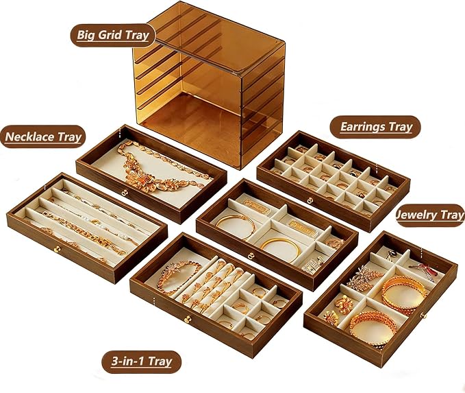 Wooden Jewelry Box Organizers and Storage for Girls Women 6 Drawers Multi-Layer Storage Case for Rings Earrings Necklaces Bracelets Vintage Box - Image 2