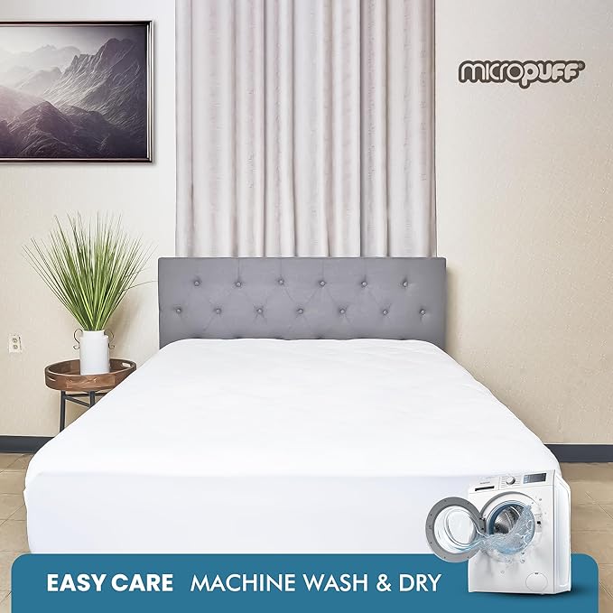 Micropuff Fitted Mattress Pad - Cot Size 33” (33" x 75") Mattress Pad - Soft and Comfortable Fitted Mattress Protector - Mattress Cover Stretches up 12 to 15 Inches Deep - Easy to Wash