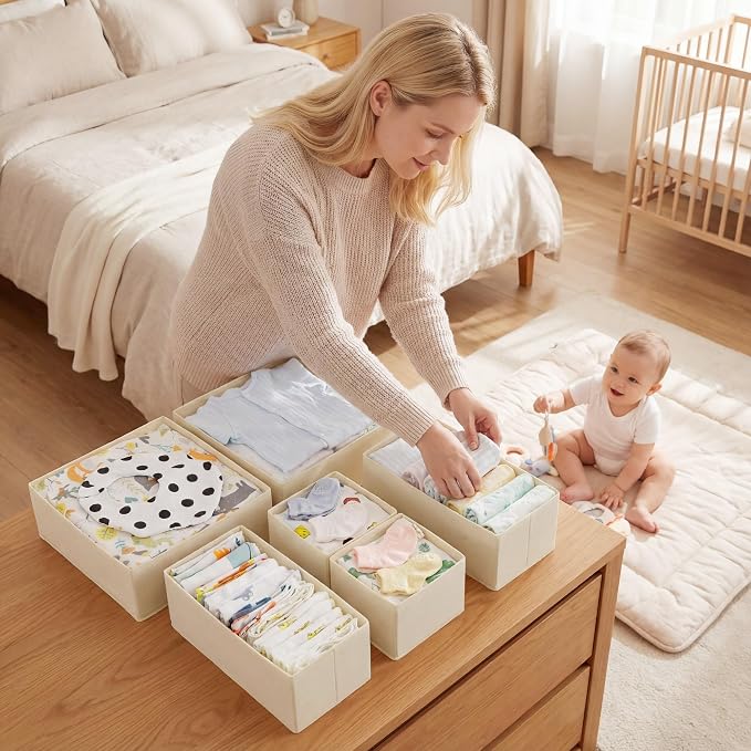 GRANNY SAYS Drawer Organizer Clothes, 6 Pack Dresser Organizer Bins for Nursery, Closet Organization and Storage Dividers for Clothing, Baby Clothes, Underwears, Beige - Image 7