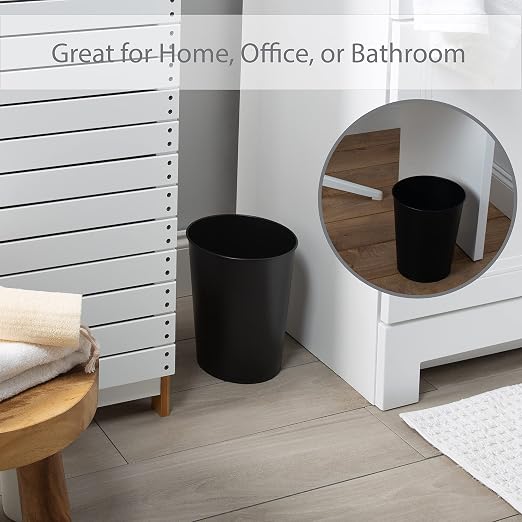 Bath Bliss 5 Liter Small Wastebasket | Round Open Top | Trash Can | Bathroom | Bedroom | Kitchen | Office | Dorm | Disposal Waste Bin | Garbage | Matte Black - Image 3