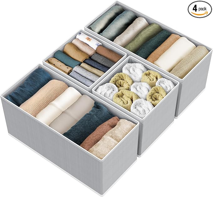 Simple Houseware Underwear Drawer Organizer for Sock/Bra/Undergarment/Panty/Onesie, Collapsible, Set of 4, Gray by SimpleHouseware