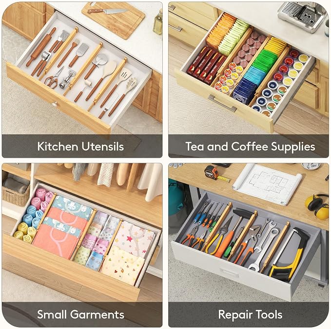 Lifewit 2.36" High 5 Pack Bamboo Drawer Dividers, 14.2-22" Expandable Kitchen Drawer Dividers, Adjustable Drawer Dividers for Clothes, Drawer Separators for Dresser, Kitchen, Bedroom, Bathroom - Image 8