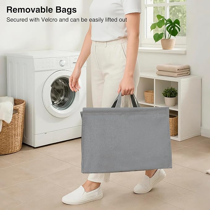 STO STO 3-Tier Vertical Rolling Laundry Hamper with Removable Bags, 120L Stackable Laundry Sorter Basket, Clothes Hamper with Wheels for Small Spaces, Closet, Bedroom, Bathroom, Laundry Room, Gray - Image 4