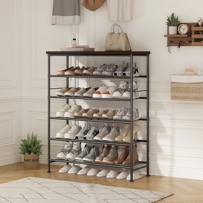 SUOERNUO Shoe Rack Organizer 6 Tier for Closet Entryway Free Standing Metal Storage Shoe Shelf with MDF Top Board，Black - Image 4