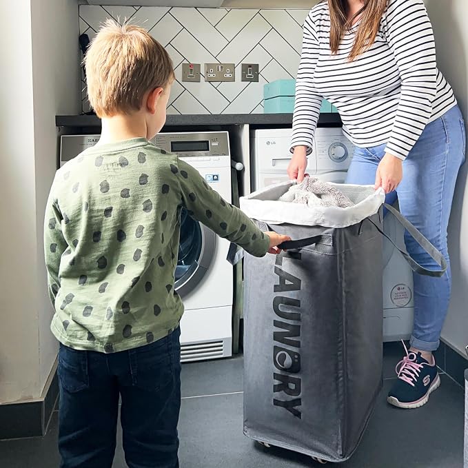 CHICVITA Rolling Laundry Basket with Wheels,75L Large Collapsible Laundry Hamper with Removable Wash Bag Space for Corner Dorms, Grey - Image 7