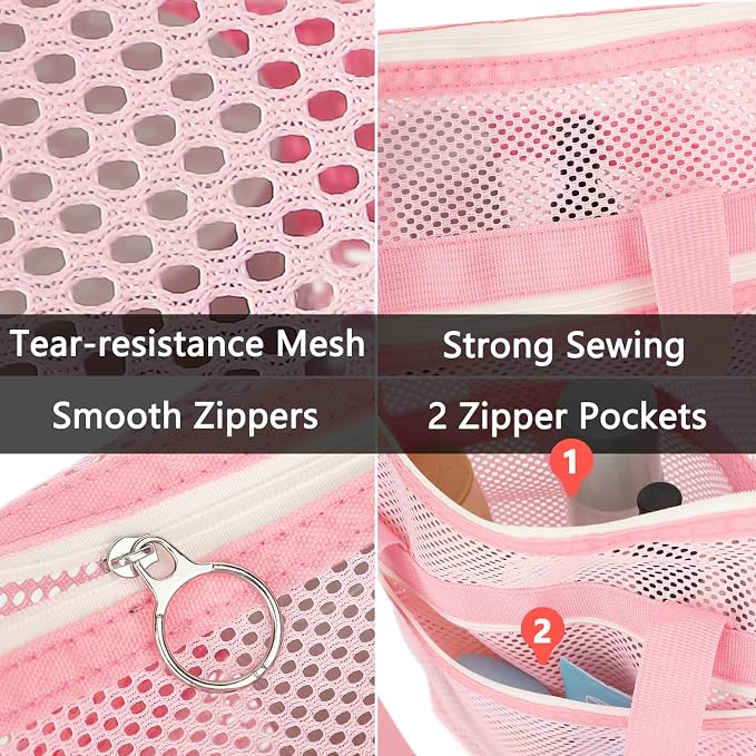 Fammart Mesh Shower Caddy Portable with Zipper & 2 Pockets - Quick Dry Shower Caddy Hanging for Travel Gym Camp Beach - Organizer Bag Bathroom Essentials for College Dorm - Image 5