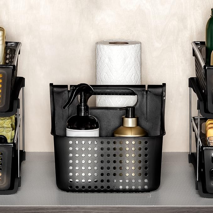 madesmart Large Portable Shower Caddy, Hold Soap, Shampoo, Hair Supplies and Beauty Products, Cleaning Supplies Organizer for Home, Dorm, Plastic Shower Tote, Soft Handle, Carbon - Image 5