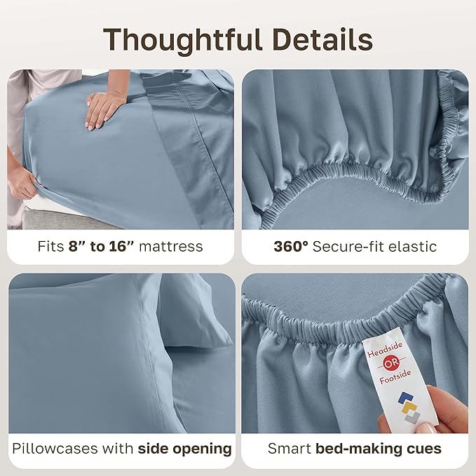 California Design Den King Size Sheet Set - 100% Cotton, Luxury 600 Thread Count Deep Pocket King Sheets, Durable Bedding with Sateen Weave - Pastel Blue