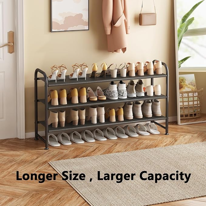 INGIORDAR Shoe Rack 3 Tier Long Storage Organizer Wide Metal Shoe Shelf for Closet Entryway Black - Image 4
