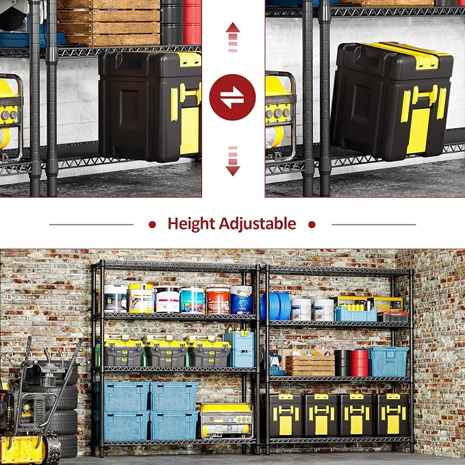 IZEUK 4-Tier Metal Garage Shelving, Heavy Duty Adjustable Storage Rack Organizer, Industrial Steel Shelves for Basement, Kitchen, Office, Warehouse (Black, 17.7" D x 59.1" W x 70.9" H) - Image 5